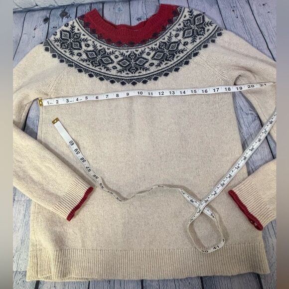 Anthropologie Tabitha Webb Cream Red Blue Fair Isle Preppy Ski Wool Sweater L - Picture 8 of 9